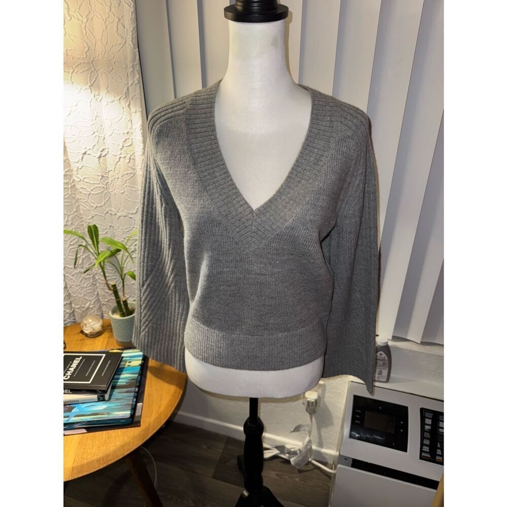Boston Proper Heather Gray V-Neck Knit Sweater